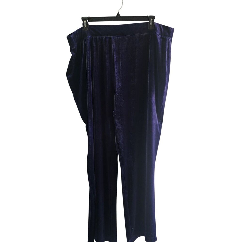 Susan Graver Wide Leg Pants Women SZ 2X Navy Blue Velvet Glam NYE Holiday Winter